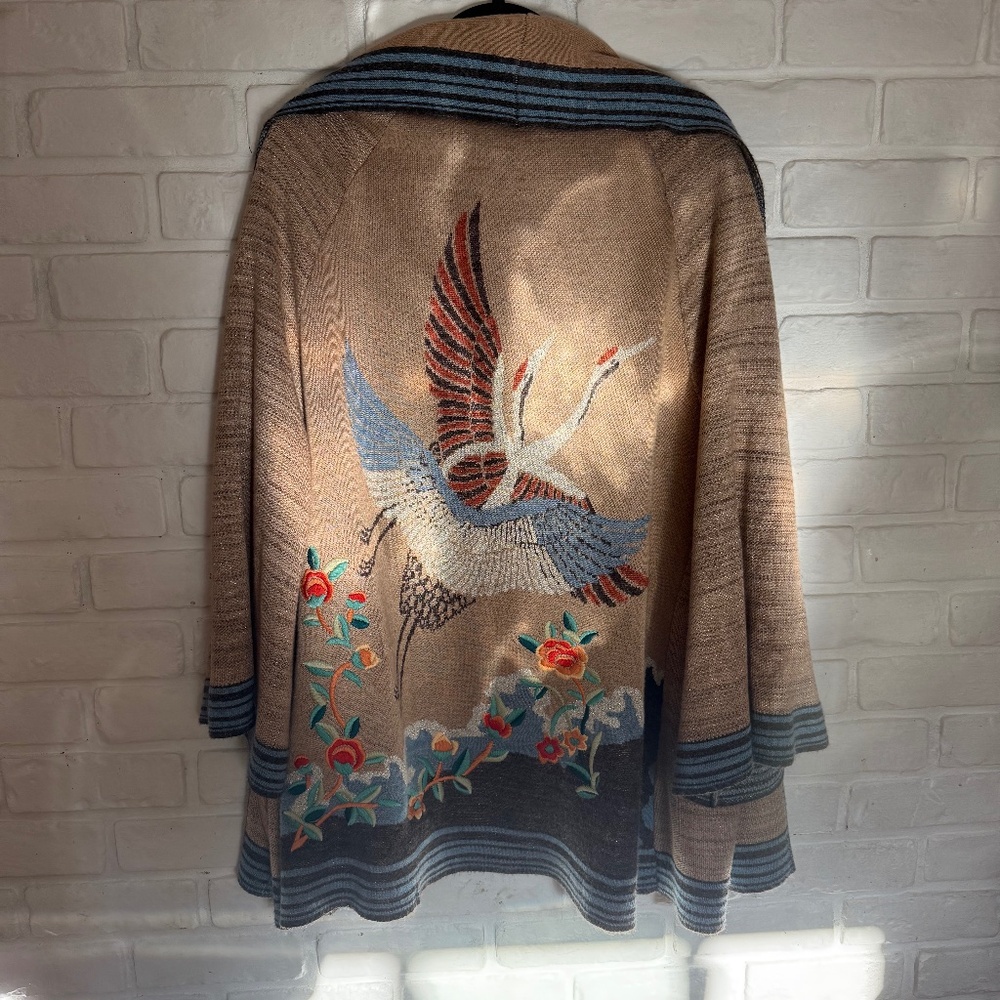 Anthropologie HWR Monogram Embroidered Crane Cardigan